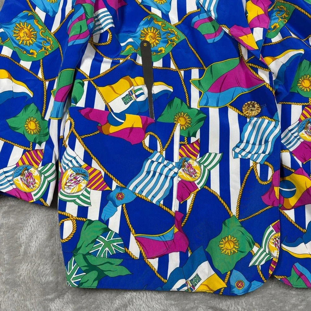 Vintage Jordana Blazer Women Large Blue Nautical Flag Striped Collar USA 80s 90s - Picture 3 of 8